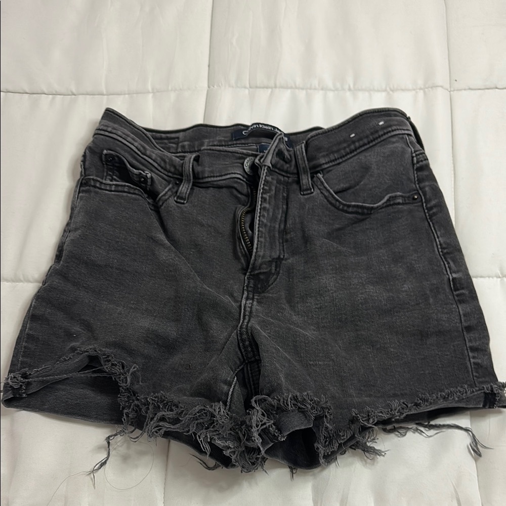 Calvin Klein Jeans Black Jean Shorts Frayed Hem High-Waisted